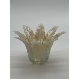 Handmade Iridescent Cream Glass Flower Bowl - Decorative Home Accent